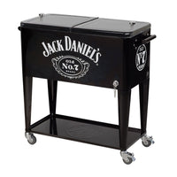Jack Daniel's 80-Quart Rolling Cooler with black powder coat exterior and Old No. 7 graphics