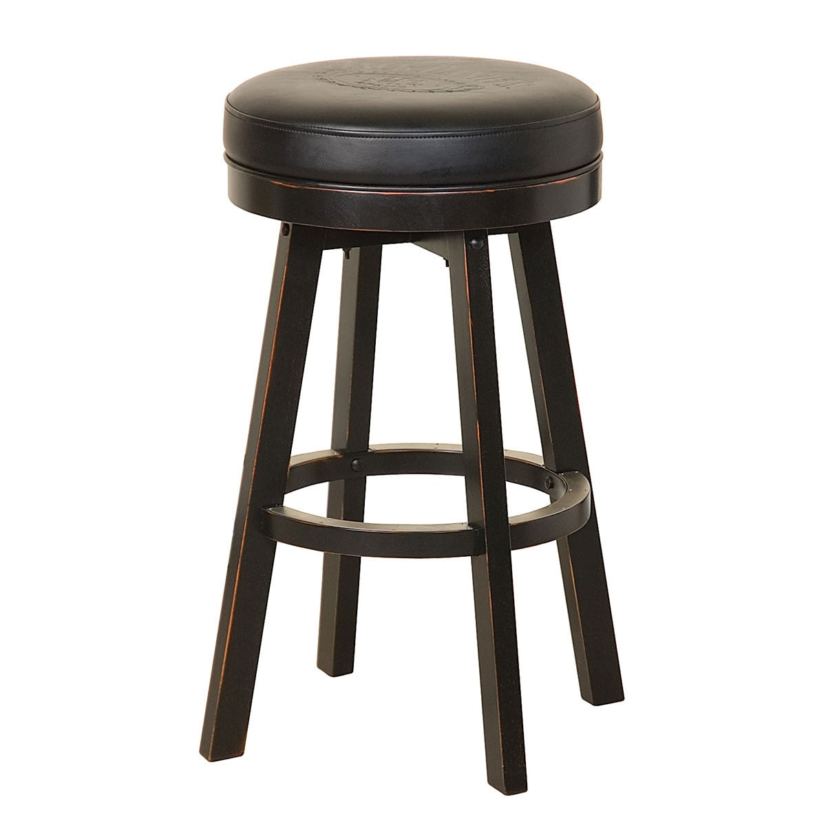 Jack Daniel's Wood Bar Stool - Tennessee Charcoal hardwood construction with silver kick plate footrest