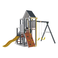 Jack and June Haven Playset back view showing deck heights and slide