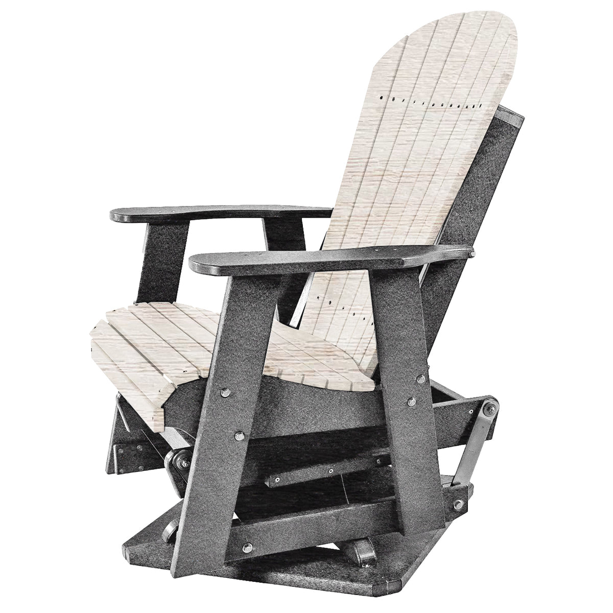 Kanyon Poly 2-foot Swivel Adirondack Glider Chair in white and black poly lumber - hero view