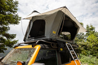 Smittybilt Aluminum Side Opening Rooftop Tent closed low-profile aluminum shell detail