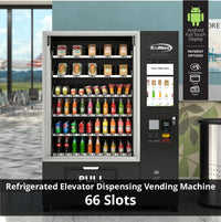 Kool More Snack Vending Machine with 21.5 Inch Touch Display, 66 Slots and Elevator-Lift Dispensing System, Refrigerated, Wifi and 4G Connectivity in Black