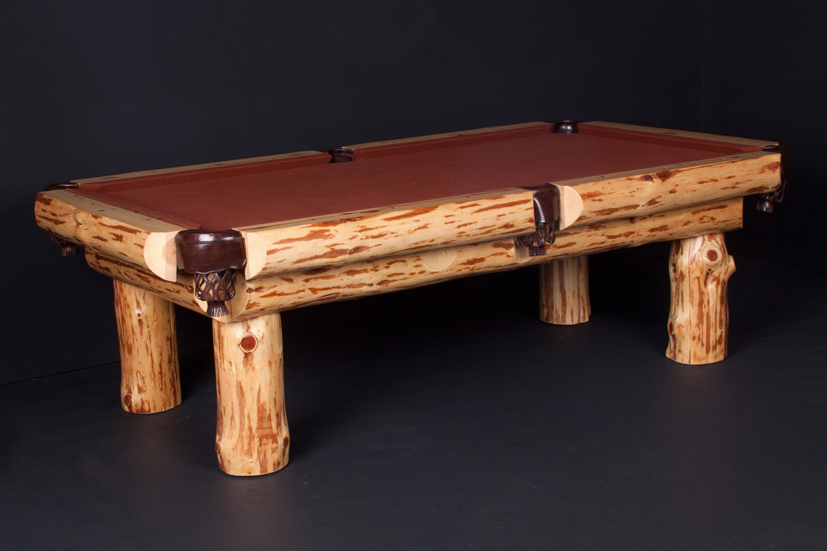 Viking Klondike Log Pool Table with hand-peeled log frame and rustic Northwoods design - front view