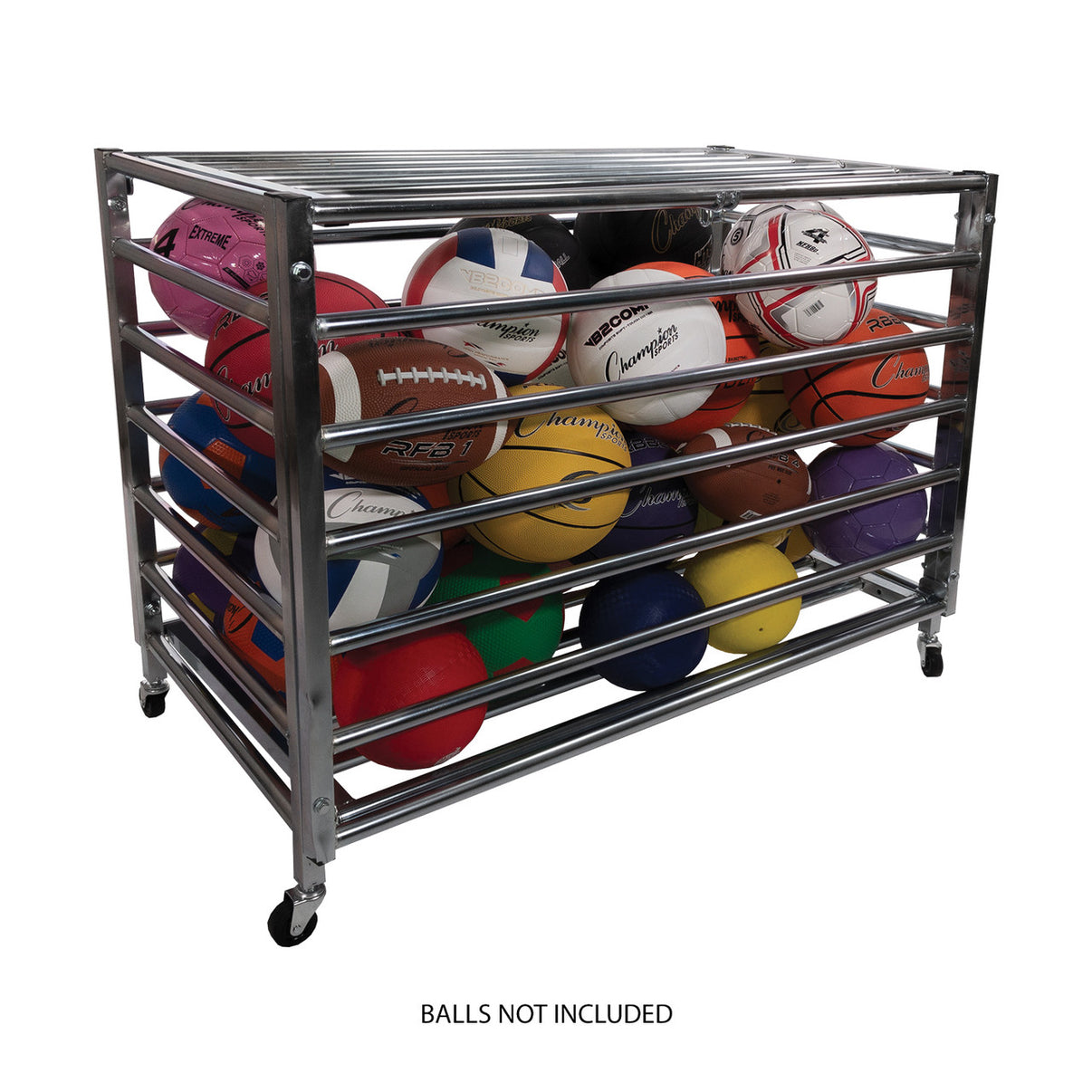 Champion Sports Heavy-Duty Lockable Ball Locker - 42 inch galvanized steel ball storage locker with lockable top and casters