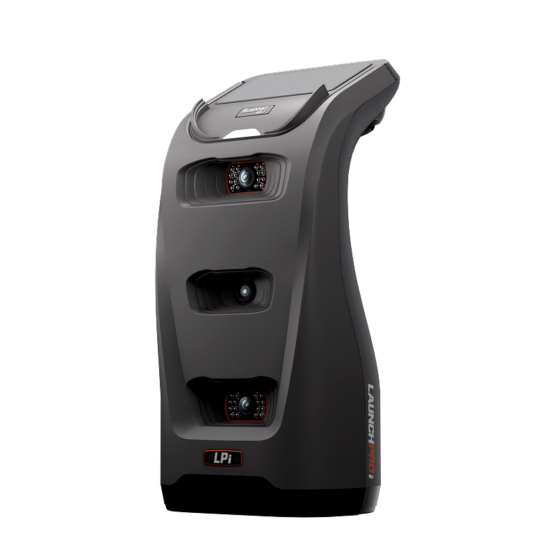 Angled view of Bushnell Golf LPi launch monitor showcasing triple-camera system