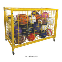 Champion Sports Full-Size Lockable Ball Locker in Yellow - front view showing steel construction and casters