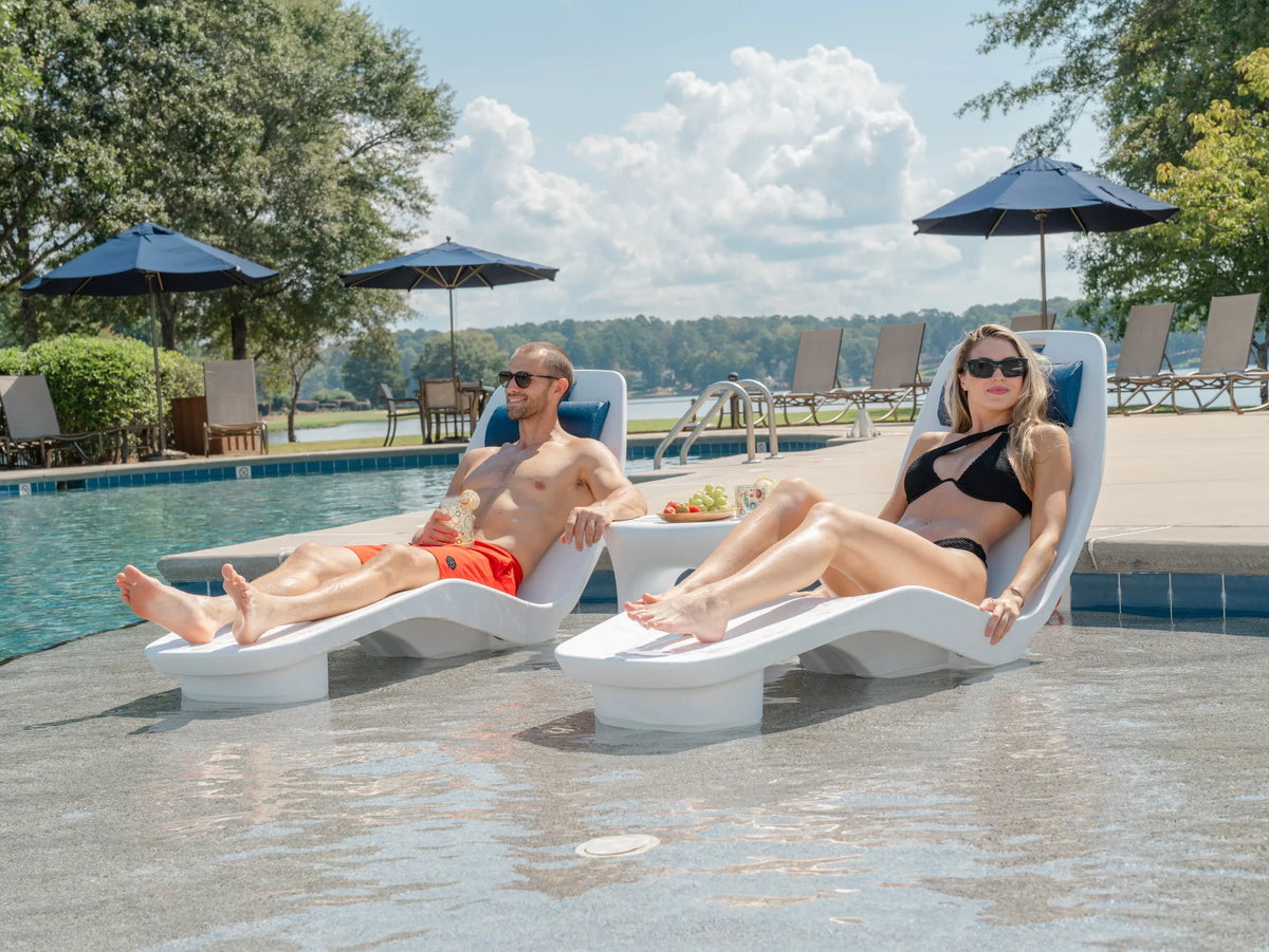 Tenjam LAYLO In-Pool Lounger on tanning ledge - hero shot