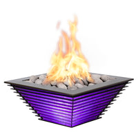 The Outdoor Plus Lighthouse Series Royal Fire Bowl glowing purple LED light at night