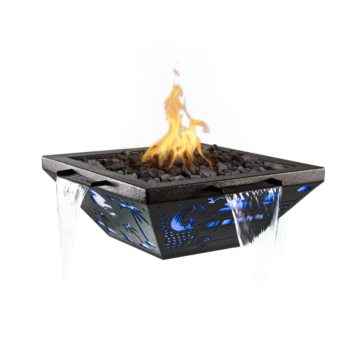 Lighthouse Fire and Water Bowl 4-Way Spill with blue LED lighting by The Outdoor Plus