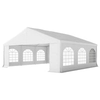 Outsunny 20x20 ft heavy duty white party tent with removable sidewalls and double doors set up outdoors