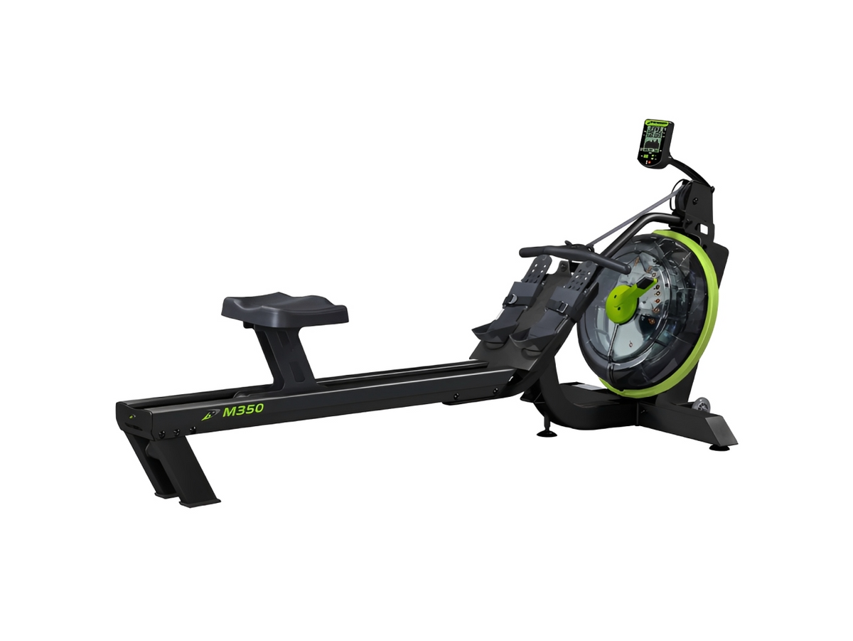 Dynamic Fluid Fitness M350 Commercial Fluid Rower - front view, black finish