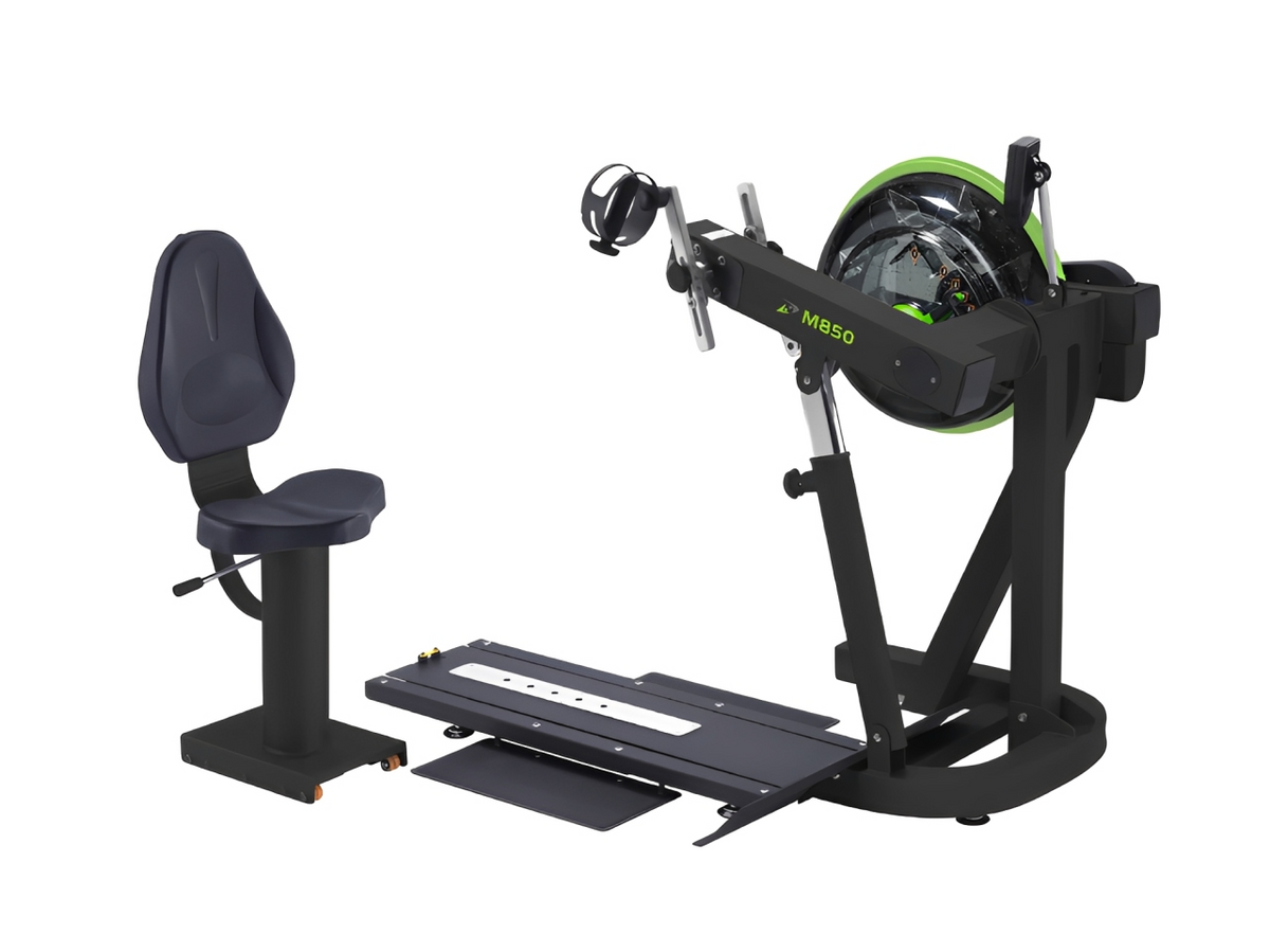 Dynamic Fluid Fitness M850 Upper Body Ergometer - front view, commercial-grade arm cycle with seat and Bluetooth monitor