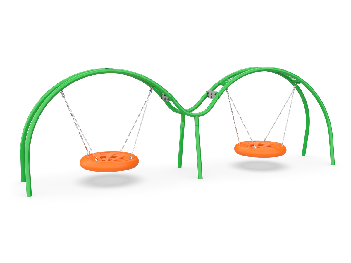 UltraPlay Double Flying Saucer Swing MBT276 - full view of commercial double saucer swing structure