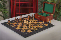Burnt Golden Rosewood Dubrovnik Series Chess Set with Satin Board and Premium Chess Box - full combination view