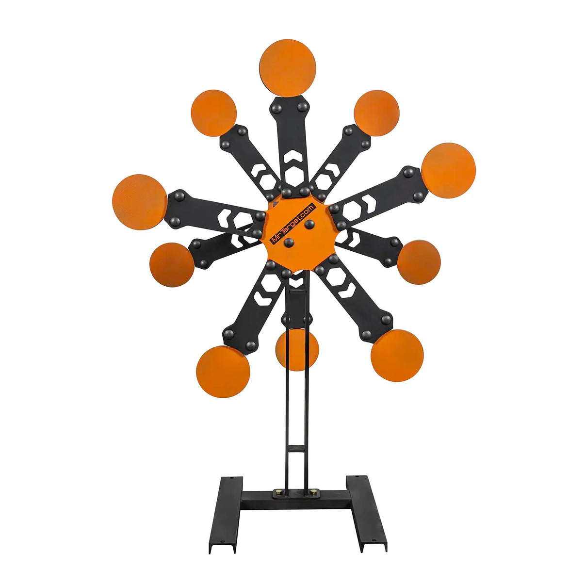 MR TARGET 10 Speed Twinn Double Spinner - front wide view showing dual spinning wheels with orange plates