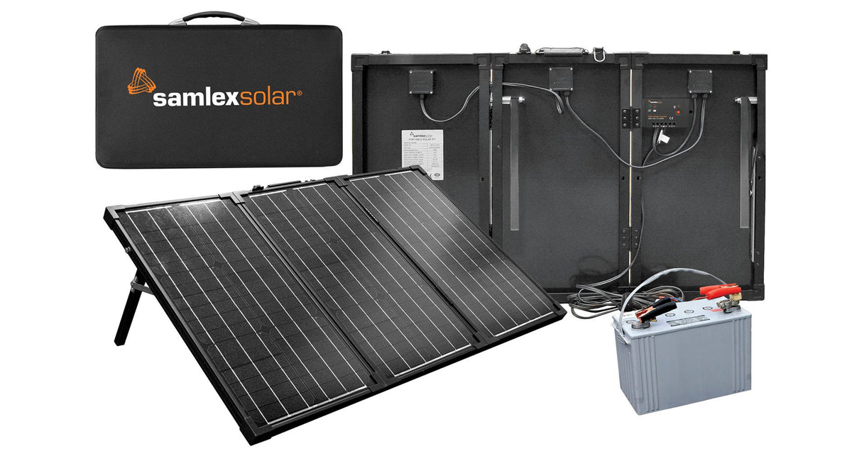 Samlex MSK-135 portable solar charging kit panels unfolded outdoors