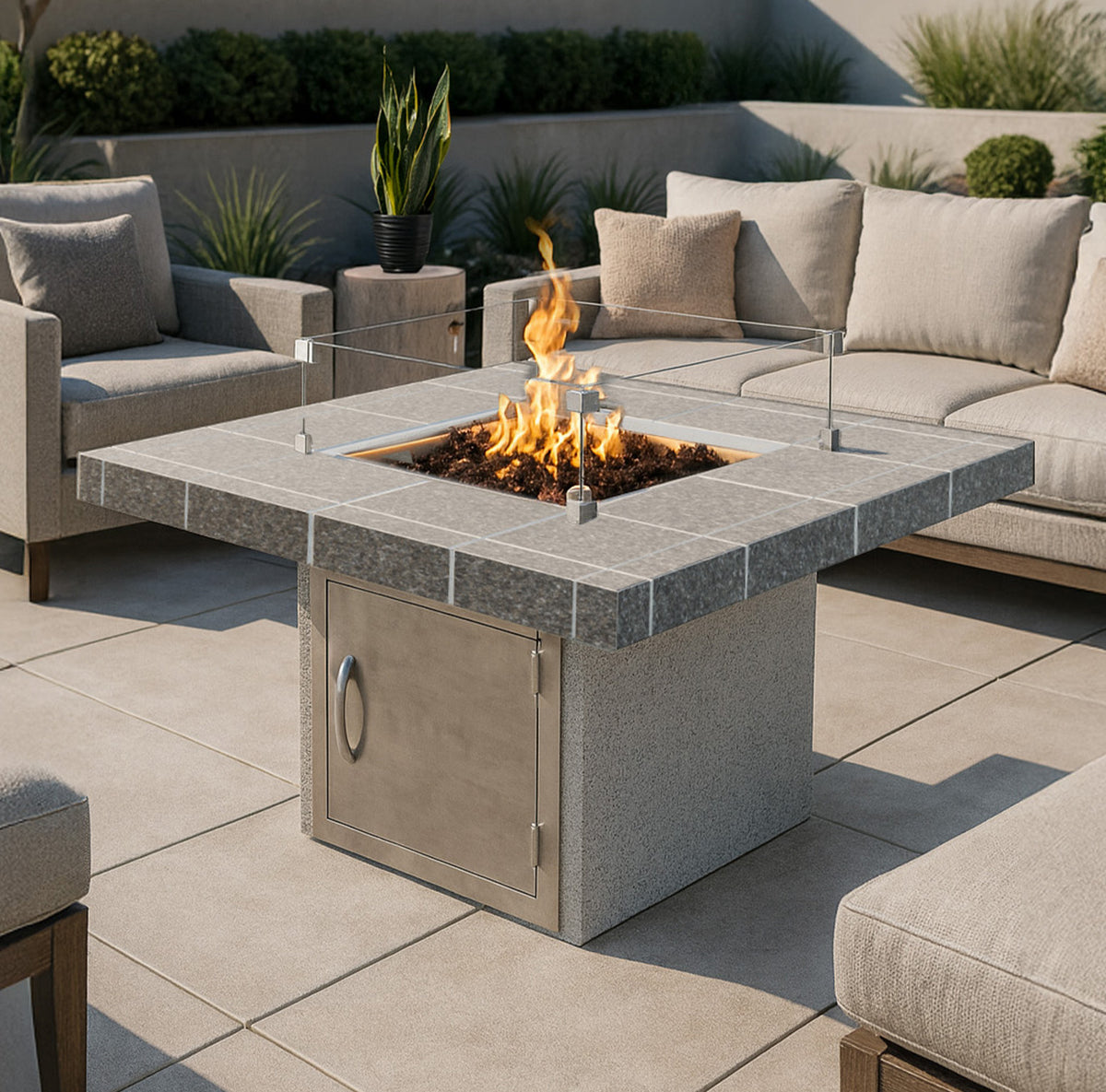 Cal Flame Mesa S201M Modern Outdoor Gas Fire Pit - environment lifestyle view