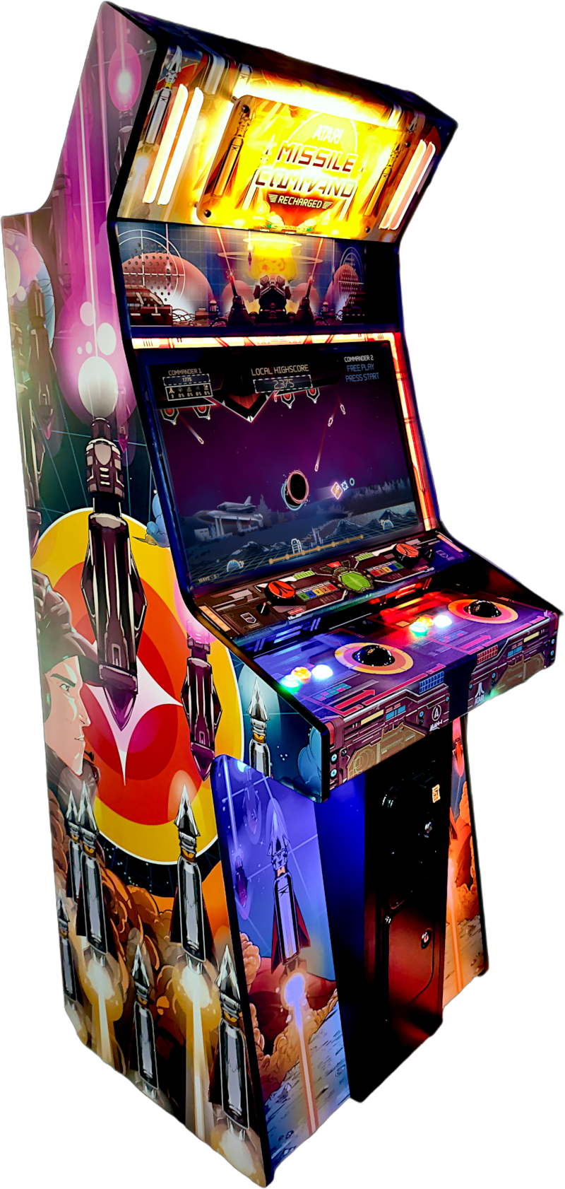 Alan-1 Missile Command Recharged Pro 2-player upright arcade cabinet - full view