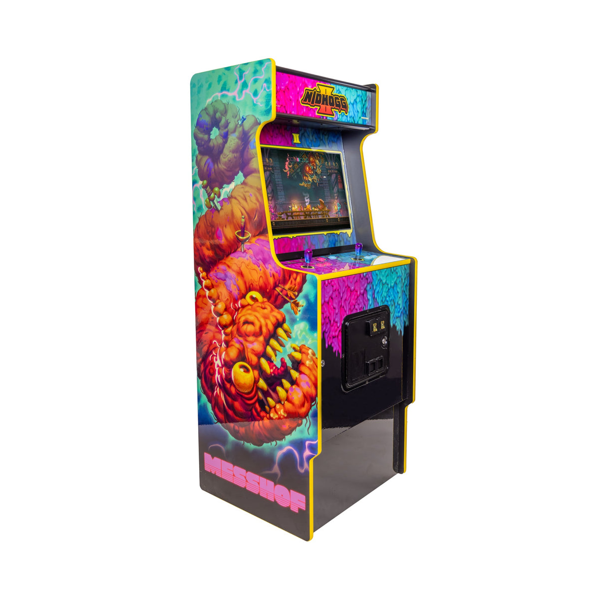 Nidhogg 2 arcade cabinet left side panel featuring wurm artwork by Toby Dixon