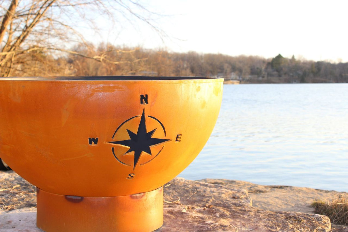 Fire Pit Art Navigator 36-inch compass rose fire pit with iron oxide patina finish - front view
