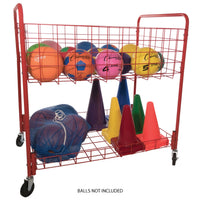 Champion Sports Back Ease Storage Cart in red - 43L x 30W x 45H powder-coated steel with open-top design and lower shelf