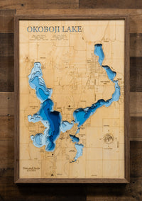 Wooden Map of Okoboji Lakes in Dickinson County, Iowa (East and West)
