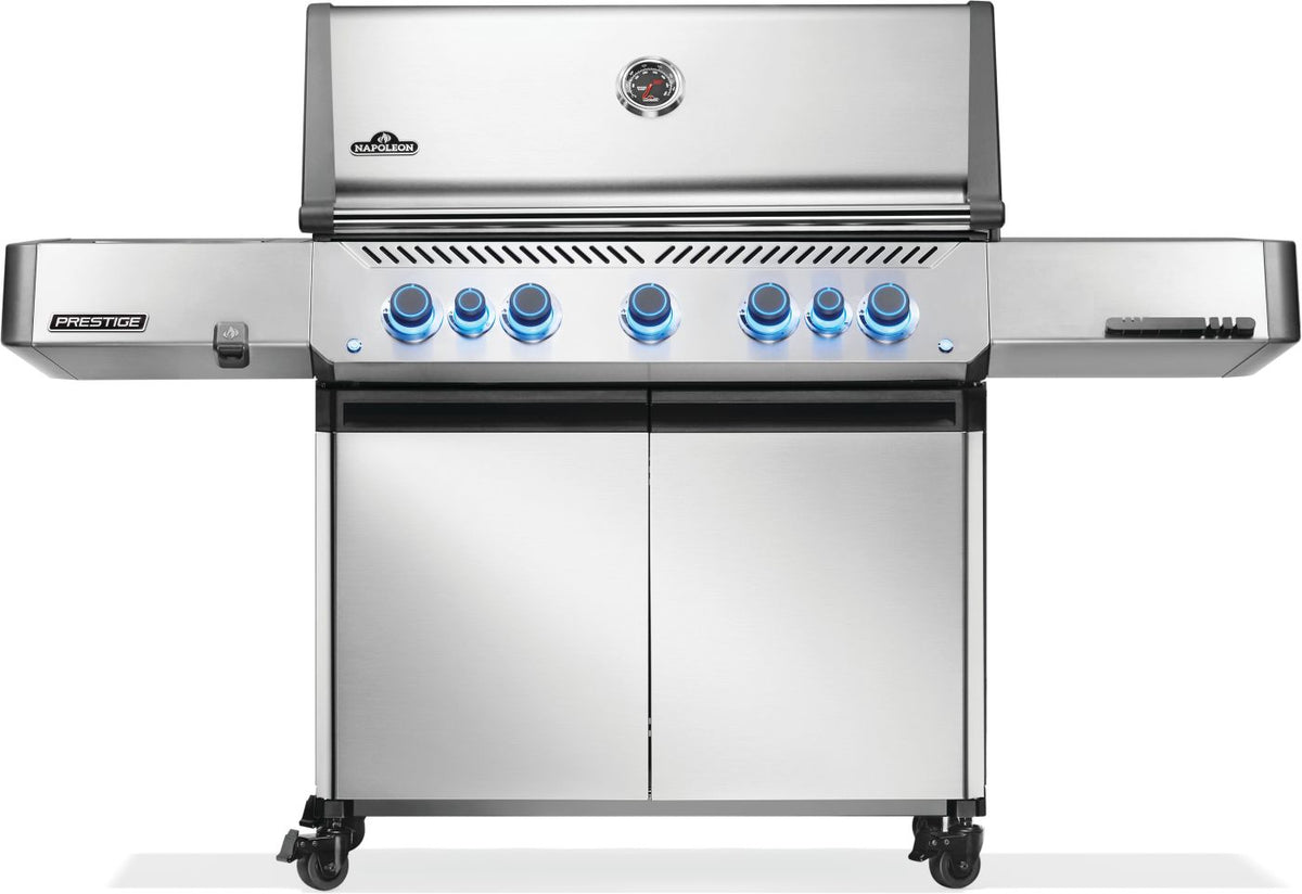 Napoleon Prestige 665 RSIB Gas Grill - full view stainless steel with infrared side and rear burner