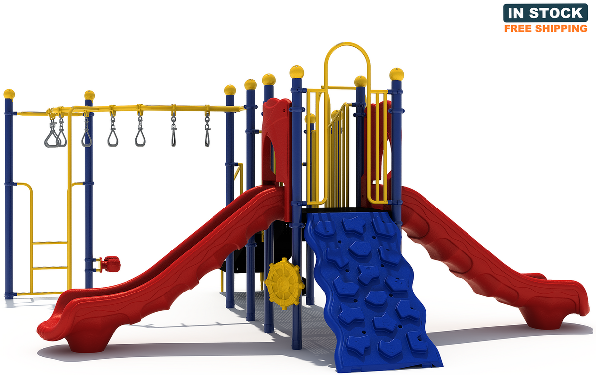 Playground Boss Monkey Business commercial playground - front primary color scheme view