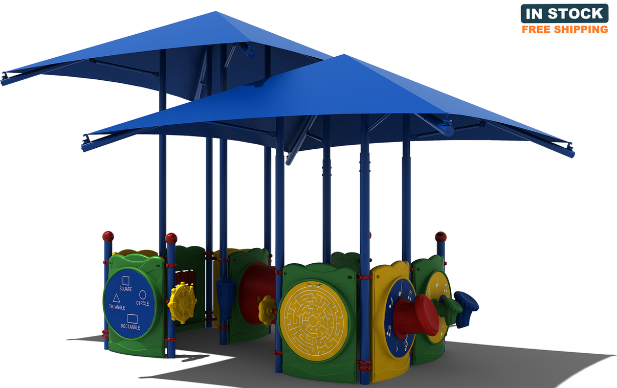 Playground Boss Cub commercial toddler playground front view - Primary color scheme