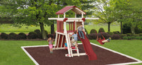 Giggle Junction Swing Set Package GA55-2 full view with tower, rock wall, slide, and swings