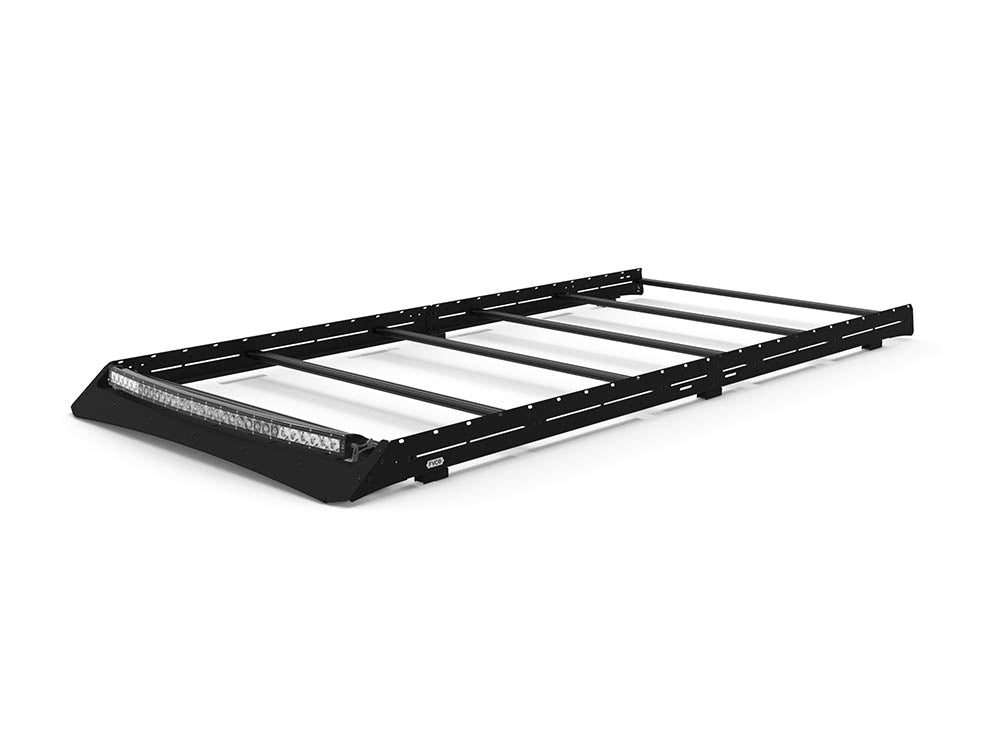 RAM Promaster 136" High Roof Low Pro Roof Rack with Light Bar Fairing - front three-quarter view