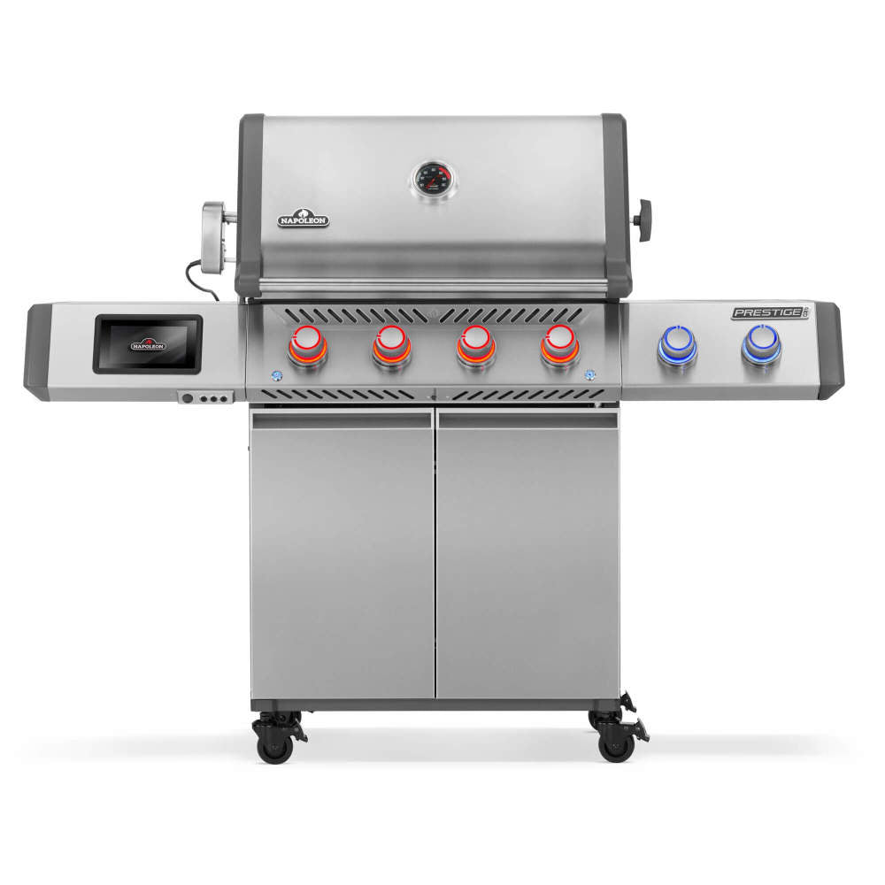 Napoleon Prestige PRO 500 stainless steel gas grill - front view with lid closed