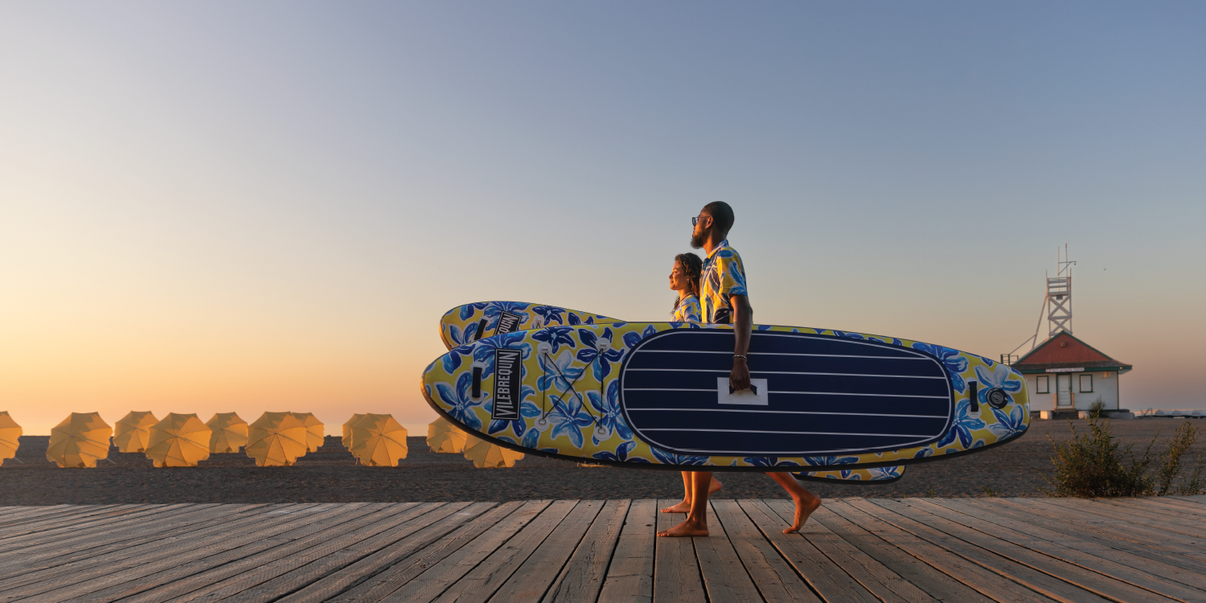 Vilebrequin x Beau Lake limited edition inflatable stand-up paddleboard featuring Raiatea SS23 print - main view