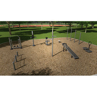 ActionFit Performance Course 2.0 outdoor fitness station rendering showing all 9 FitTech stations