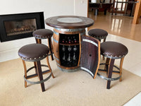 Whiskey & Wine Barrel Pub Set 4 Stools, Counter Height, Cabinet Storage