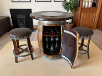 Whiskey & Wine Barrel Pub Set 2 Stools, Counter Height, Cabinet Storage