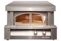 Alfresco Pizza Oven Plus front view with stainless steel framed glass doors open