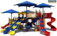 Playground Boss Play King commercial playground - Primary color scheme, front view