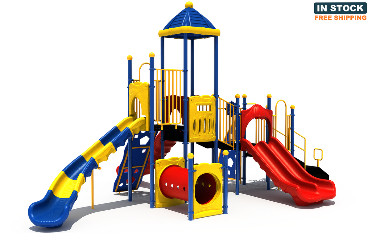 Playground Boss Uptown Commercial Playground - Primary Color Scheme, Front View