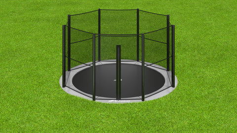 Image of Akrobat 12ft Round Primus Flat In-Ground Trampoline – Anthracite Grey (Grey Pad and Black Jump Mat)