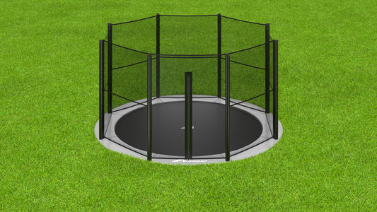 Akrobat 12ft Round Primus Flat In-Ground Trampoline – Anthracite Grey (Grey Pad and Black Jump Mat)