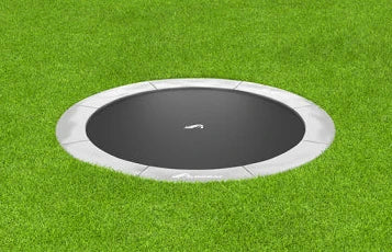 Akrobat 12ft Round Primus Flat In-Ground Trampoline – Anthracite Grey (Grey Pad and Black Jump Mat)