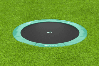 Image of Akrobat 12ft Round Primus Flat In-Ground Trampoline – Green (Green Pad with Black Jump Mat)