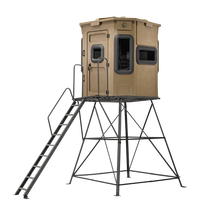 Titan Pro Archery & Rifle Combo Blind in Desert Storm Tan mounted on 8ft tower with ladder