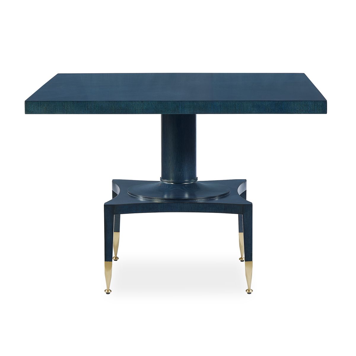 Put You On A Pedestal Game Table True Blue - angled view showing pedestal base and concave sides