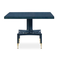 Put You On A Pedestal Game Table True Blue - angled view showing pedestal base and concave sides