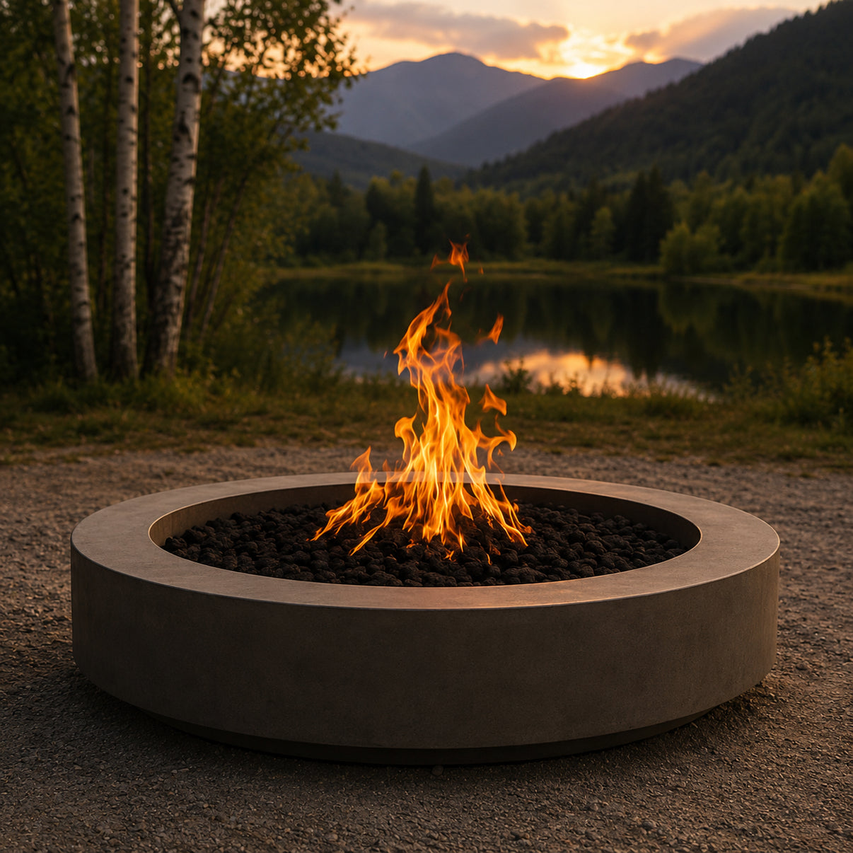 Studio Nisho Rhea round GFRC fire pit - full product view
