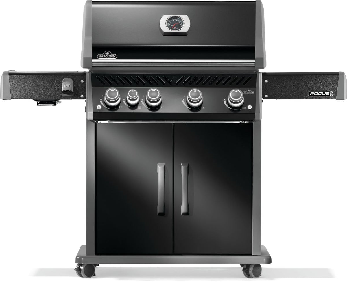 Napoleon Rogue PRO 525 SIB gas grill front view - black finish with infrared side burner