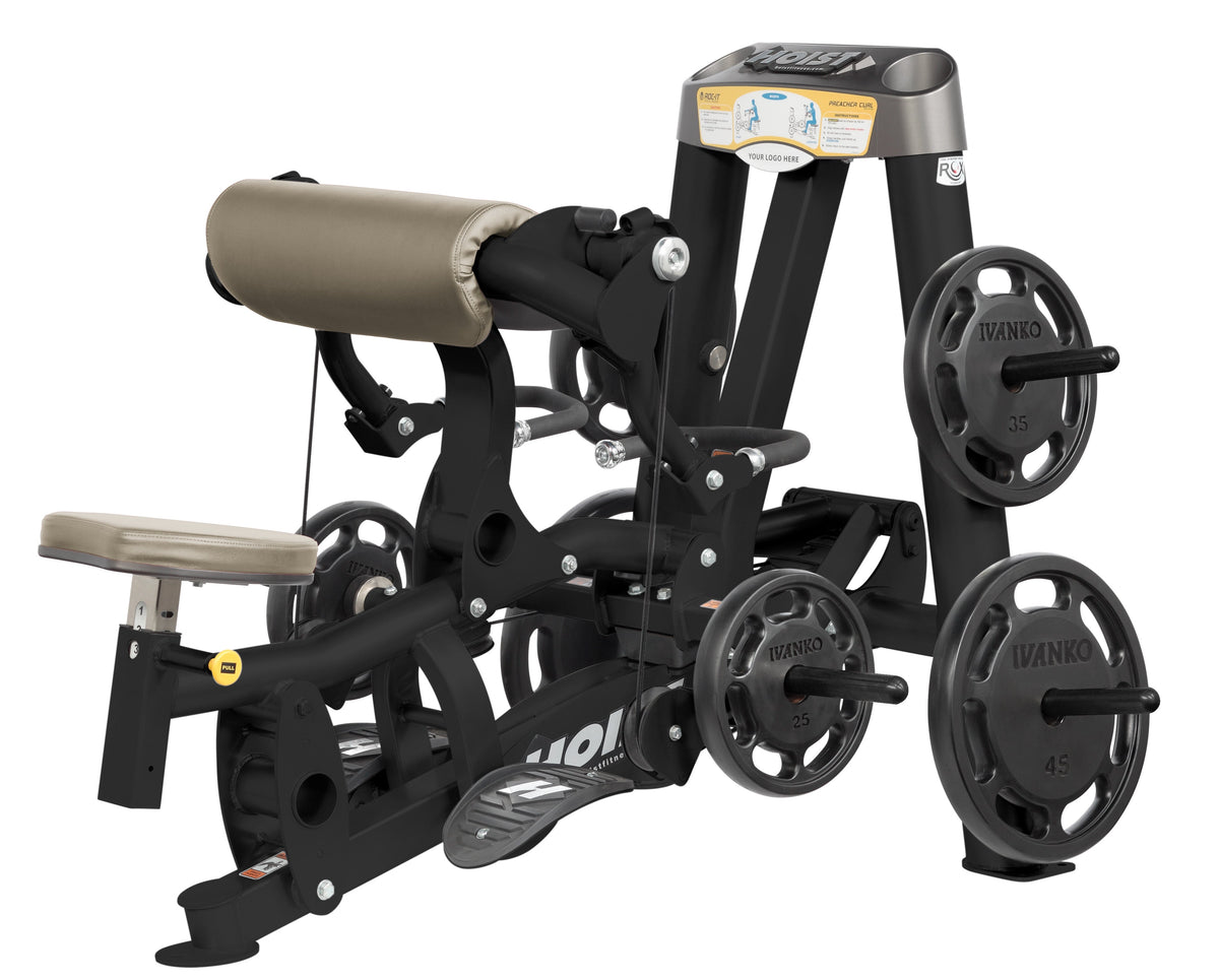 HOIST ROC-IT RPL-5102 Plate Loaded Biceps Curl Machine in Suede upholstery with Matte Black frame