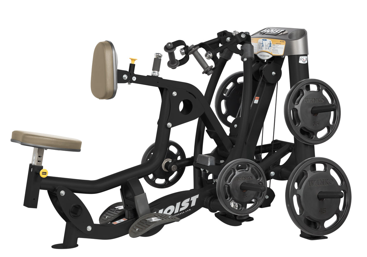 HOIST RPL-5203 Roc It Plate Loaded Mid Row in Suede upholstery with Matte Black frame - full view